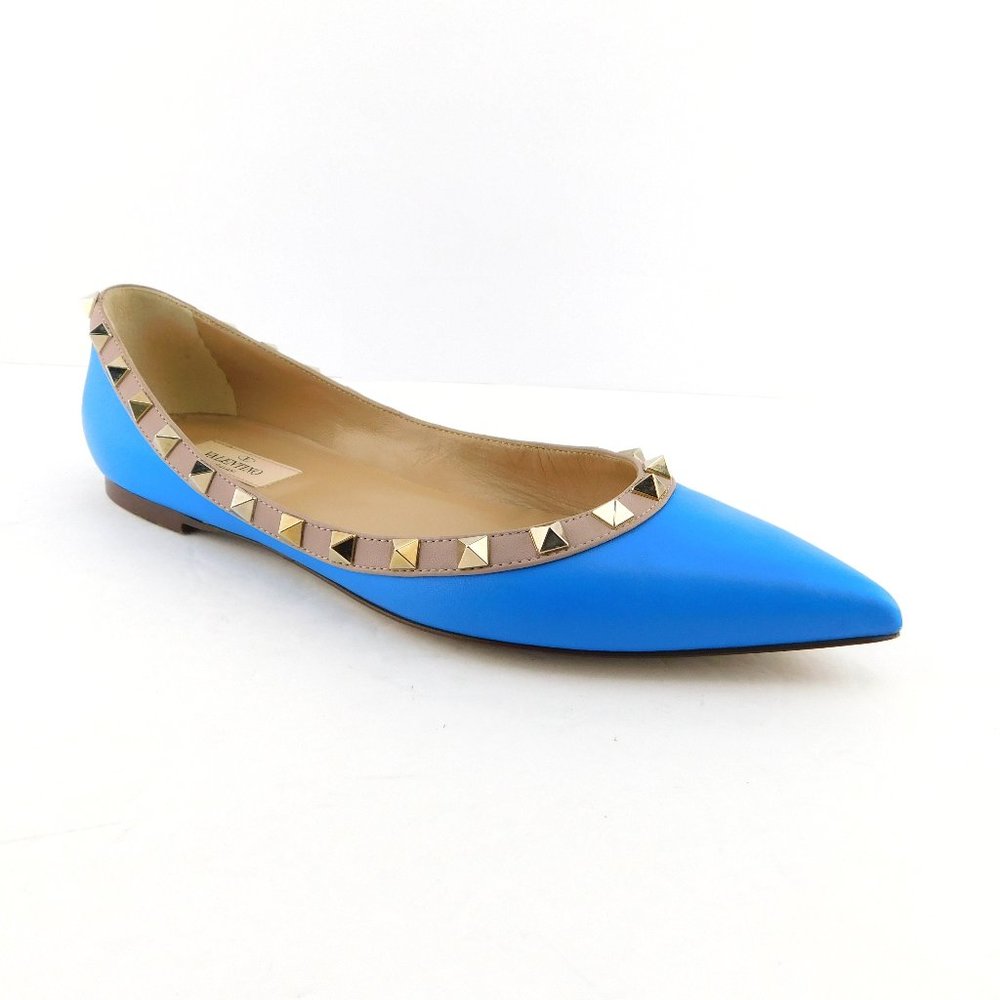 VALENTINO Rockstud Brilliant Blue Leather Ballerina Flats 38.5 - Picture 2 of 8